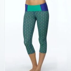 Prana Rai Swim Tight Women's S Blew Green Geo UPF 50+ Surf Watersports Leggings